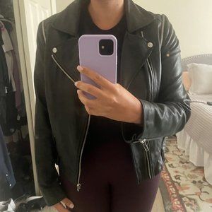 Aqua Black Leather Jacket (genuine leather)